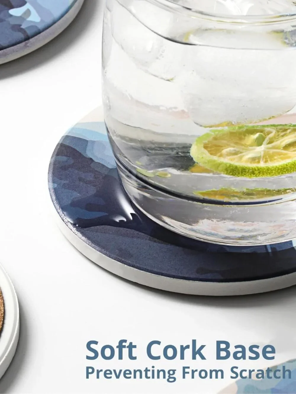 Absorbent Drink Coasters with Holder, Set of 6 Ceramic Coasters Set with Cork Ba